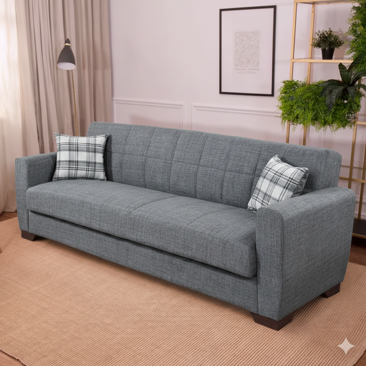 Canapé convertible 3 Places Gris Clair avec Coussins