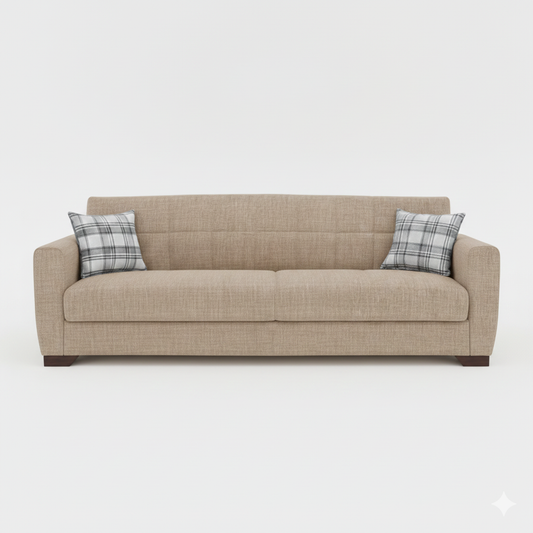 Canapé Convertible 3 Places Beige avec Coussins