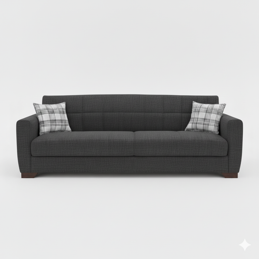 Canapé convertible 3 Places Gris Foncé avec Coussins