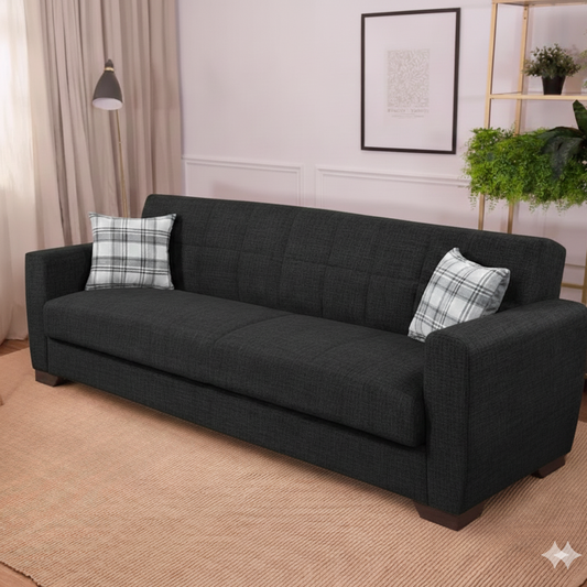 Canapé convertible 3 Places Gris Foncé avec Coussins