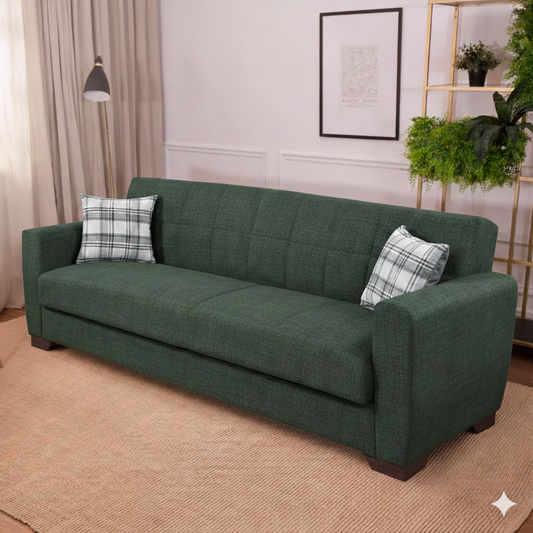 Canapé convertible 3 Places Vert avec Coussins